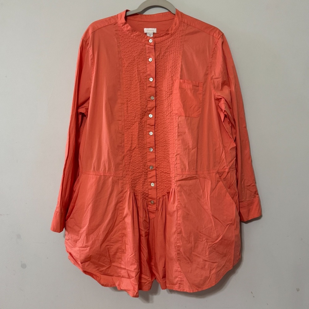 CHICOS 3 Ladies XL Peach Blouse Long Sleeve Button-Up Shirt Pintuck